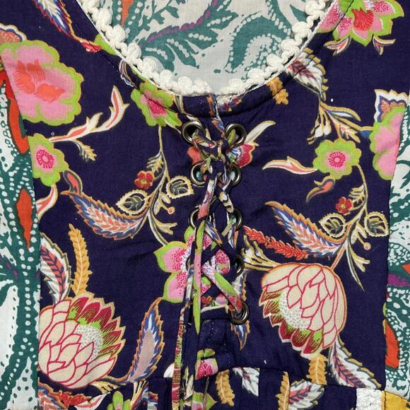 Anthropologie Lilka Dress Size XS Trapeze Multicolor Purple Yellow Patchwork - Picture 5 of 8